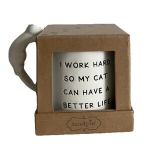 2020 mudpie Work Hard Cat Themed Mug Feline Cat Handle New Boxed Sealed READ